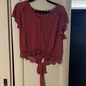 Mine Mauve Lace Trim Blouse